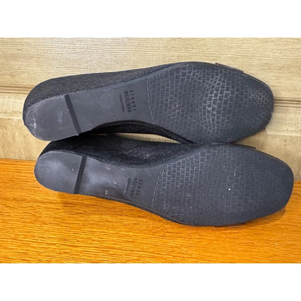 Stuart Weitzman Black Textured Fabric Wedge Ballet Pumps w Buckle Bling 8M